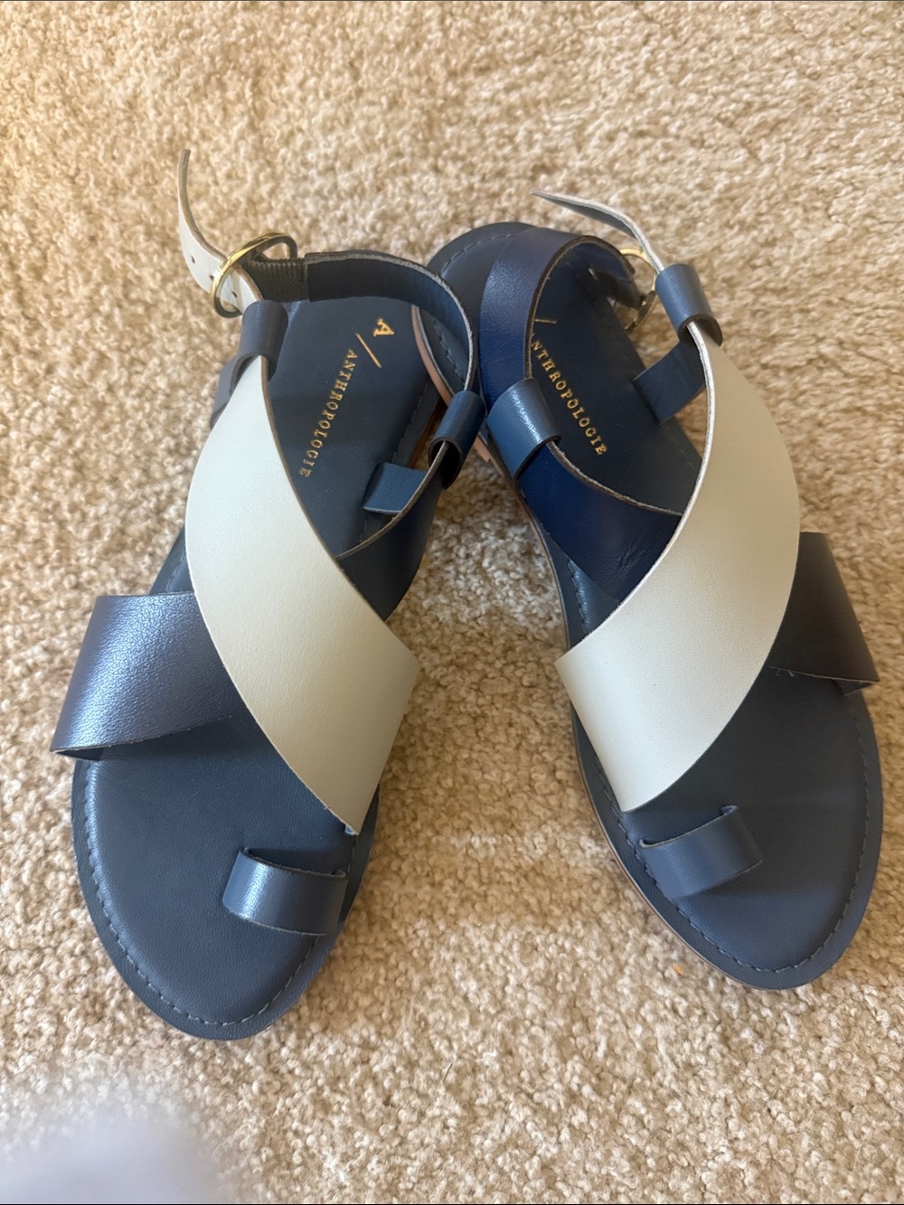 New💙Anthropologie Navy and light blue  Crisscross Leather Sandals